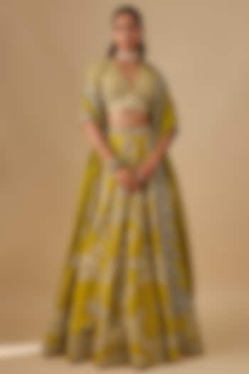 Mustard Raw Silk Zardosi Embroidered Bridal Lehenga Set by Jayanti Reddy at Pernia's Pop Up Shop