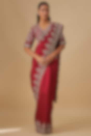 Pink Silk Zardosi Embroidered Bridal Saree Set by Jayanti Reddy at Pernia's Pop Up Shop