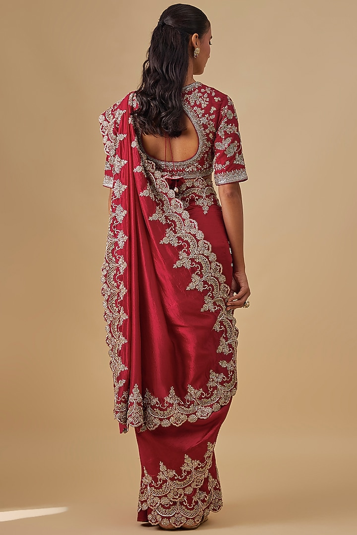 Pink Silk Zardosi Embroidered Bridal Saree Set by Jayanti Reddy at Pernia's Pop Up Shop