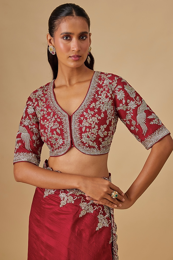 Pink Silk Zardosi Embroidered Bridal Saree Set by Jayanti Reddy at Pernia's Pop Up Shop