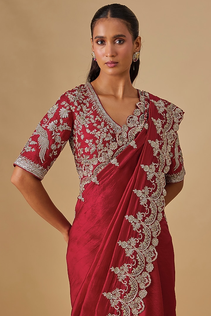 Pink Silk Zardosi Embroidered Bridal Saree Set by Jayanti Reddy at Pernia's Pop Up Shop