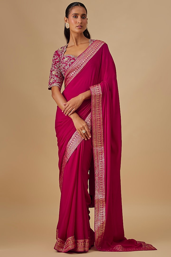 Pink Silk Reception Saree Set by Jayanti Reddy at Pernia's Pop Up Shop