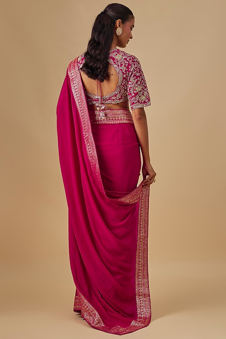 Pink Silk Reception Saree Set by Jayanti Reddy at Pernia's Pop Up Shop
