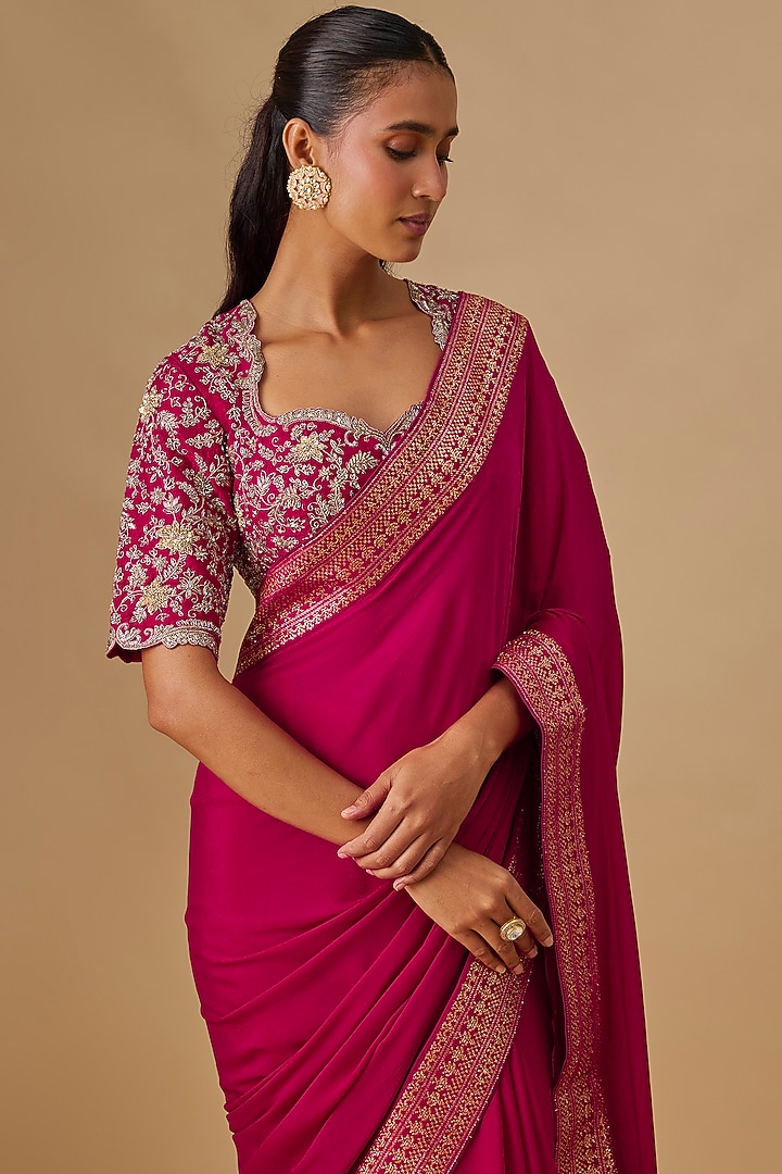 Pink Silk Reception Saree Set by Jayanti Reddy at Pernia's Pop Up Shop
