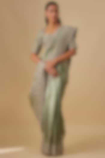 Mint Green Silk Zardosi Embroidered Bridal Saree Set by Jayanti Reddy at Pernia's Pop Up Shop