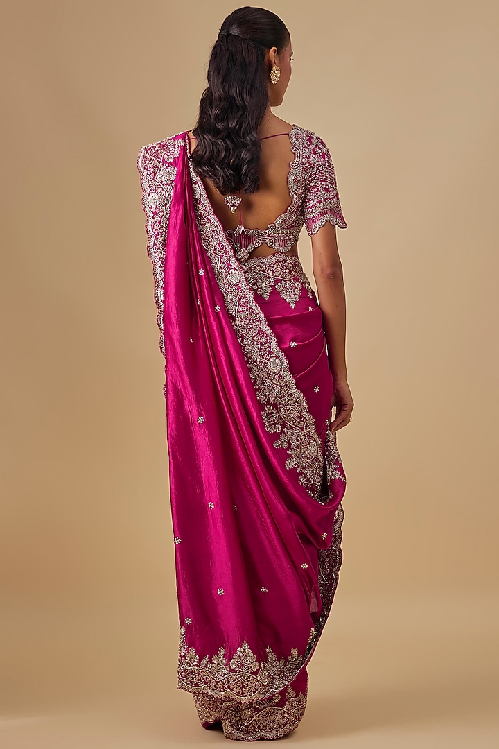 Pink Silk Zardosi Embroidered Bridal Saree Set by Jayanti Reddy at Pernia's Pop Up Shop