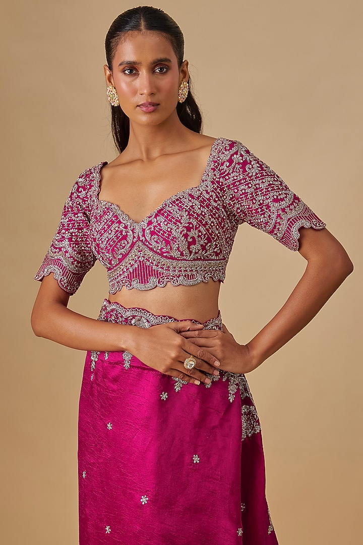 Pink Silk Zardosi Embroidered Bridal Saree Set by Jayanti Reddy at Pernia's Pop Up Shop