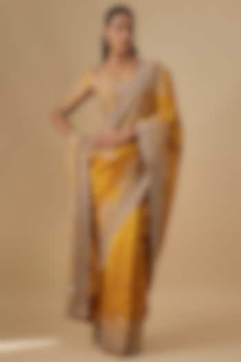 Mango Yellow Silk Zardosi Embroidered Bridal Saree Set by Jayanti Reddy at Pernia's Pop Up Shop