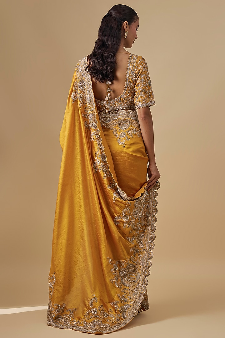 Mango Yellow Silk Zardosi Embroidered Bridal Saree Set by Jayanti Reddy at Pernia's Pop Up Shop