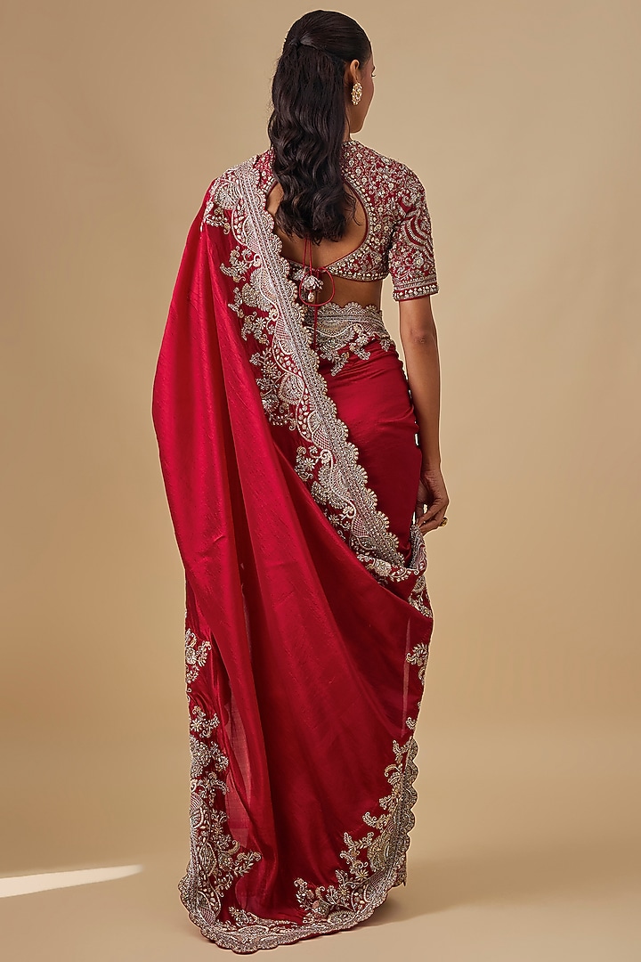 Pink Silk Zardosi Embroidered Bridal Saree Set by Jayanti Reddy at Pernia's Pop Up Shop