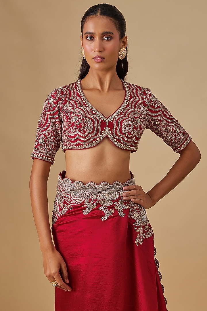 Pink Silk Zardosi Embroidered Bridal Saree Set by Jayanti Reddy at Pernia's Pop Up Shop