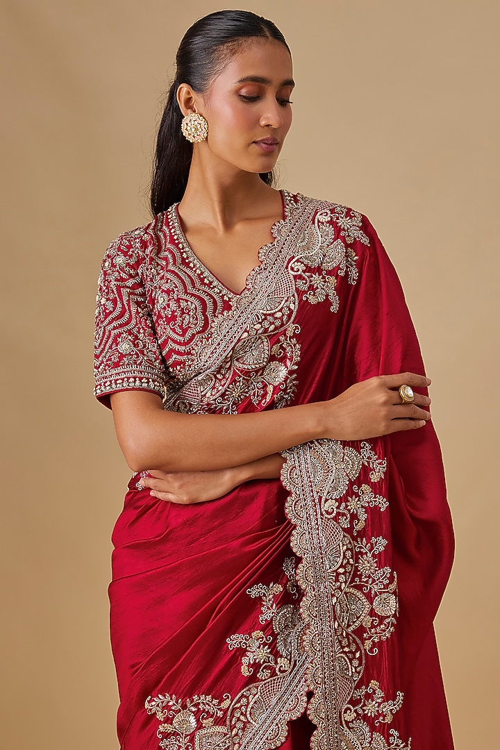 Pink Silk Zardosi Embroidered Bridal Saree Set by Jayanti Reddy at Pernia's Pop Up Shop