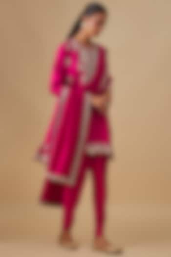 Pink Silk Zardosi Embroidered Tunic Set by Jayanti Reddy at Pernia's Pop Up Shop
