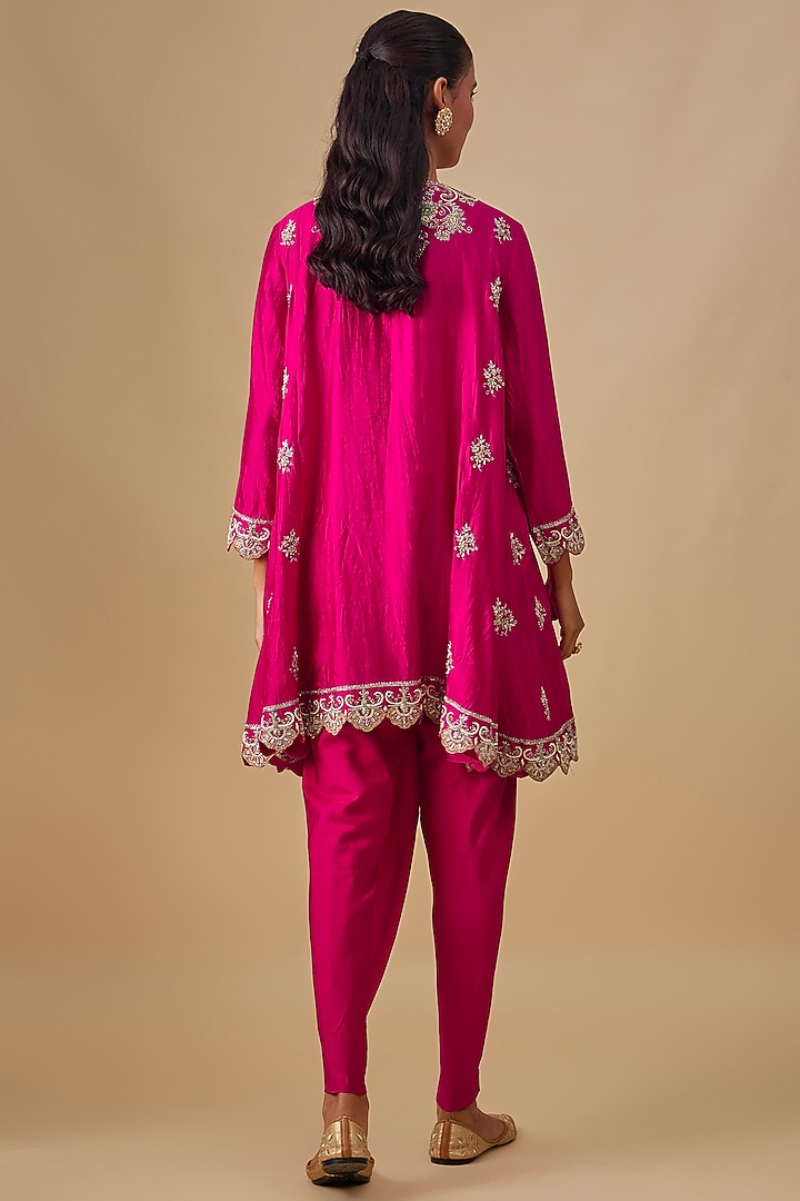 Pink Silk Zardosi Embroidered Tunic Set by Jayanti Reddy at Pernia's Pop Up Shop