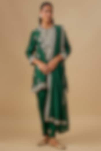 Green Silk Zardosi Embroidered Tunic Set by Jayanti Reddy at Pernia's Pop Up Shop