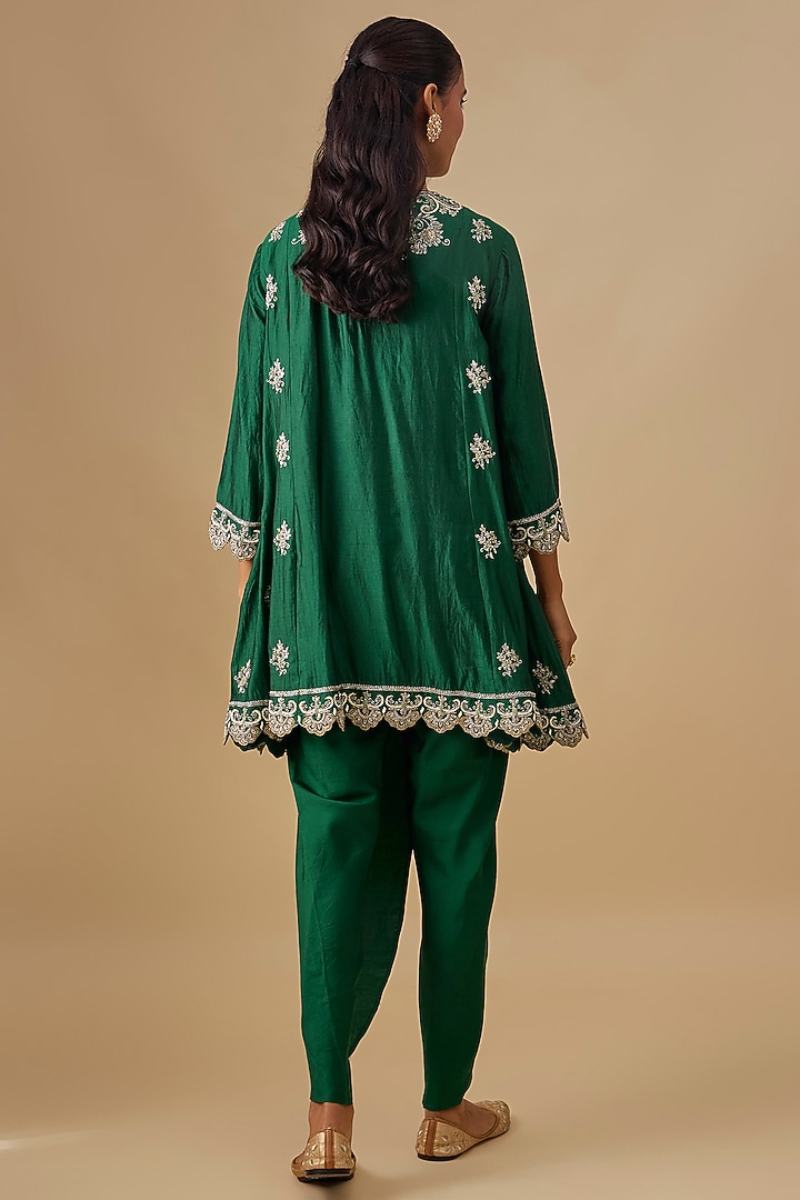 Green Silk Zardosi Embroidered Tunic Set by Jayanti Reddy at Pernia's Pop Up Shop