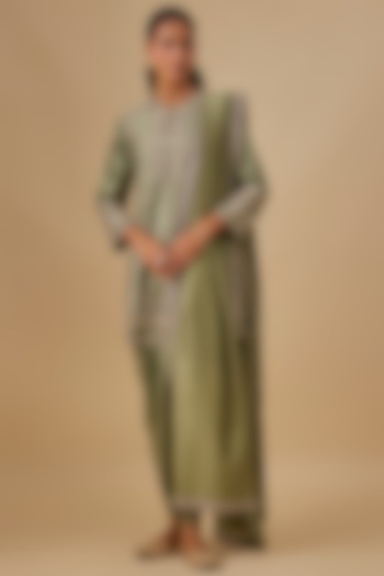 Mint Green Silk Zardosi Embroidered Tunic Set by Jayanti Reddy at Pernia's Pop Up Shop