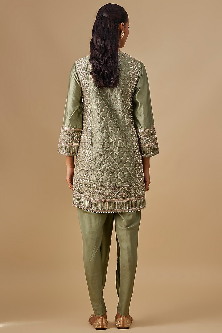 Mint Green Silk Zardosi Embroidered Tunic Set by Jayanti Reddy at Pernia's Pop Up Shop