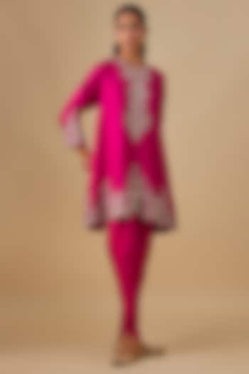 Pink Silk Zardosi Embroidered Tunic Set by Jayanti Reddy at Pernia's Pop Up Shop
