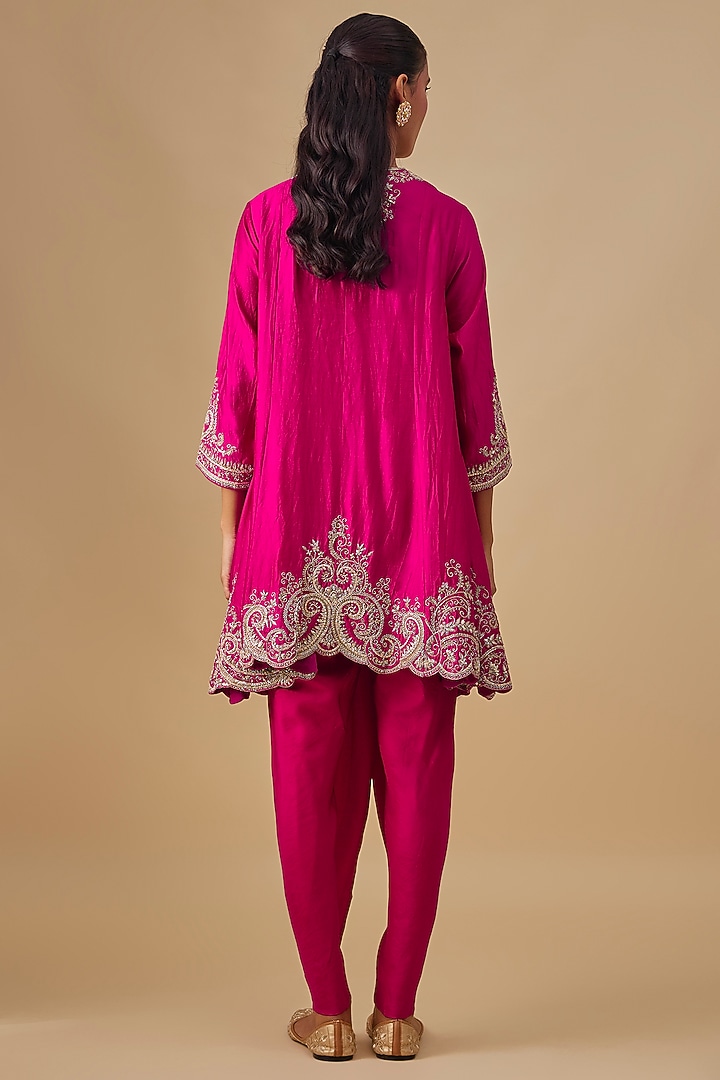 Pink Silk Zardosi Embroidered Tunic Set by Jayanti Reddy at Pernia's Pop Up Shop