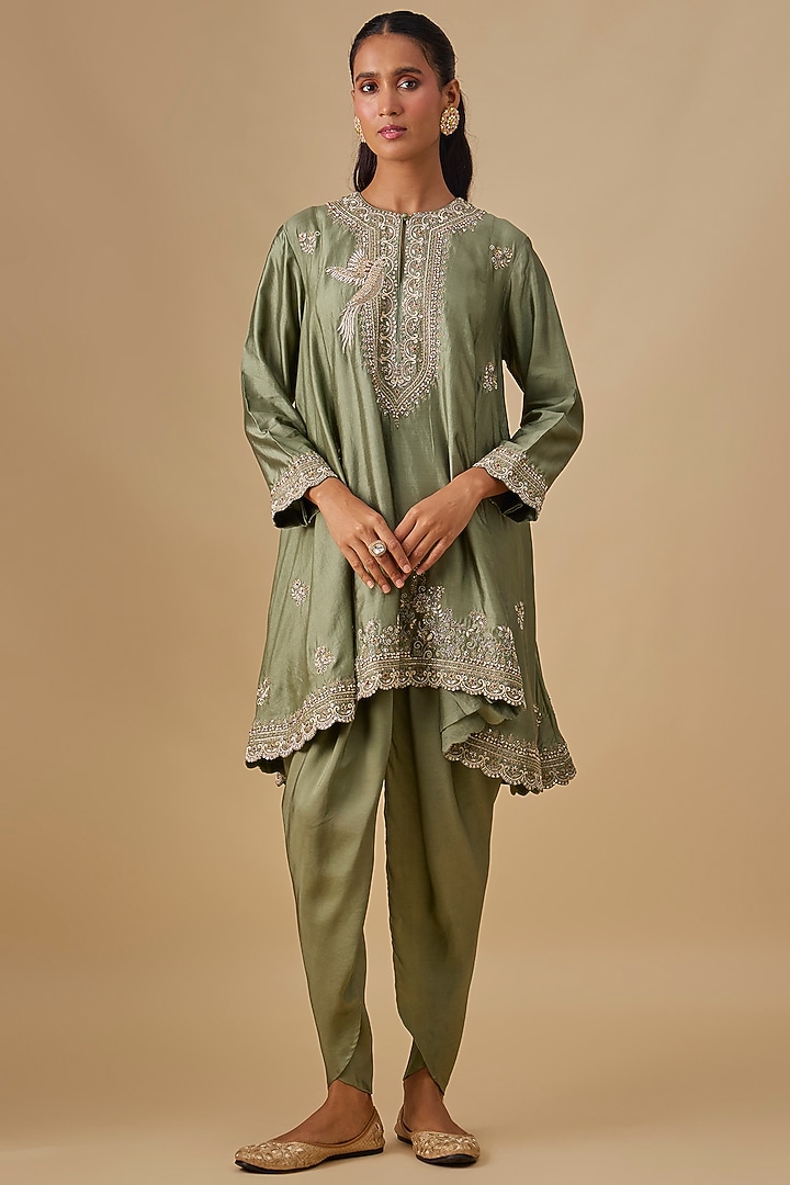Mint Green Silk Zardosi Embroidered Tunic Set by Jayanti Reddy at Pernia's Pop Up Shop