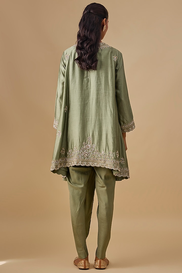Mint Green Silk Zardosi Embroidered Tunic Set by Jayanti Reddy at Pernia's Pop Up Shop
