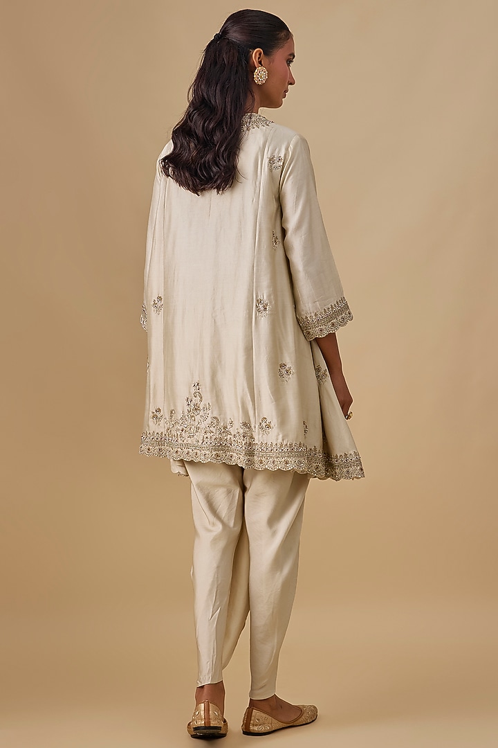 Beige Silk Zardosi Embroidered Tunic Set by Jayanti Reddy at Pernia's Pop Up Shop