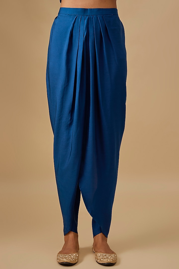 Blue Silk Zardosi Embroidered Tunic Set by Jayanti Reddy at Pernia's Pop Up Shop