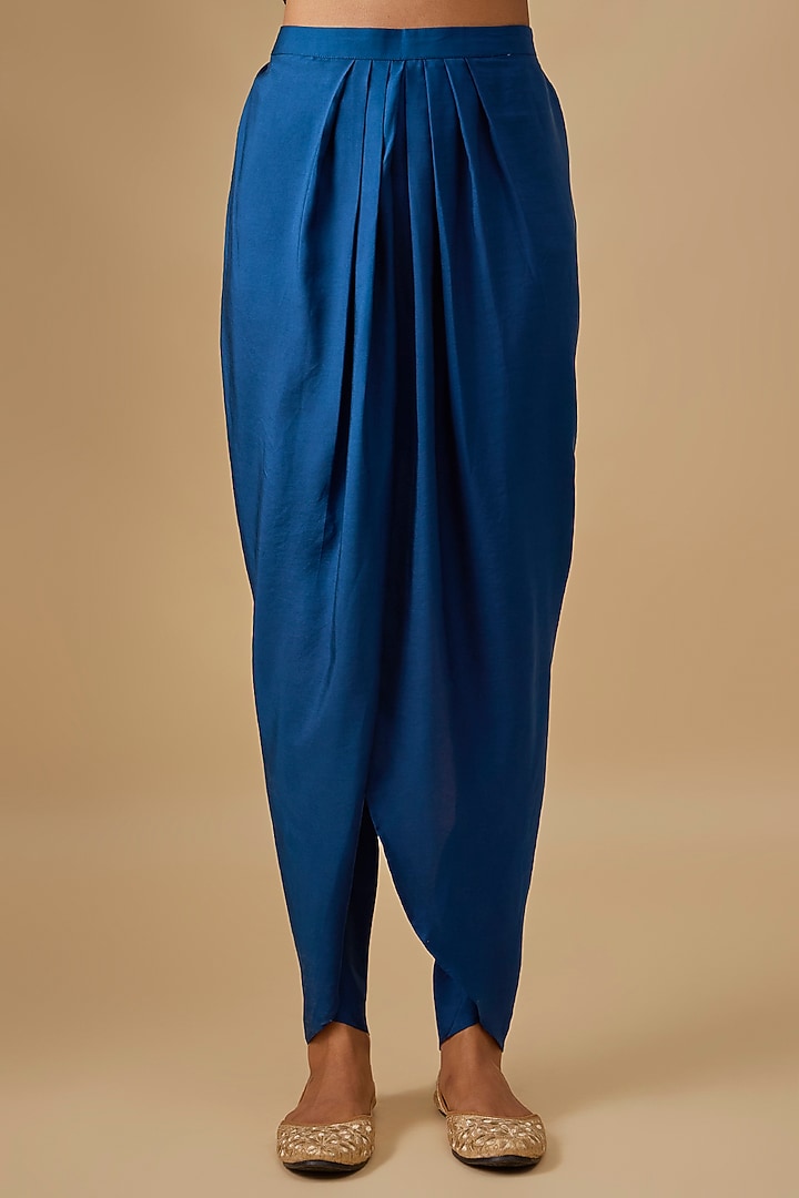 Blue Silk Zardosi Embroidered Tunic Set by Jayanti Reddy at Pernia's Pop Up Shop