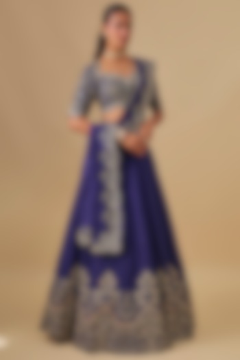 Purple Raw Silk Zardosi Embroidered Bridal Lehenga Set by Jayanti Reddy at Pernia's Pop Up Shop