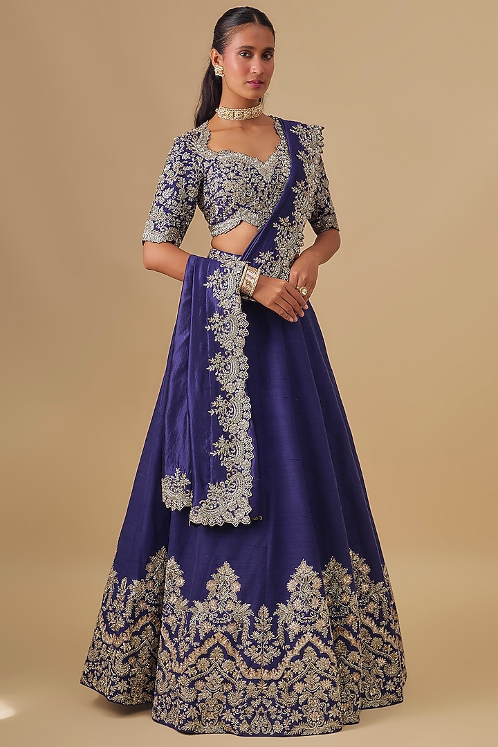 Purple Raw Silk Zardosi Embroidered Bridal Lehenga Set by Jayanti Reddy at Pernia's Pop Up Shop