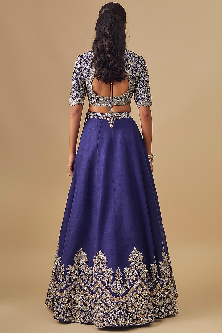 Purple Raw Silk Zardosi Embroidered Bridal Lehenga Set by Jayanti Reddy at Pernia's Pop Up Shop