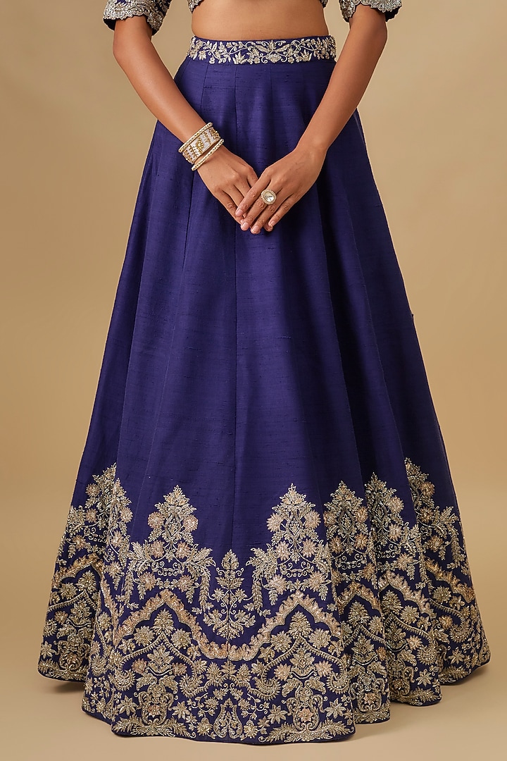 Purple Raw Silk Zardosi Embroidered Bridal Lehenga Set by Jayanti Reddy at Pernia's Pop Up Shop