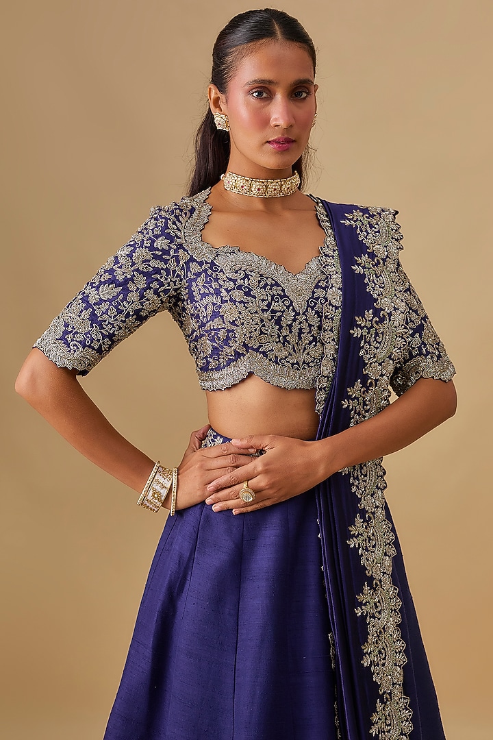 Purple Raw Silk Zardosi Embroidered Bridal Lehenga Set by Jayanti Reddy at Pernia's Pop Up Shop