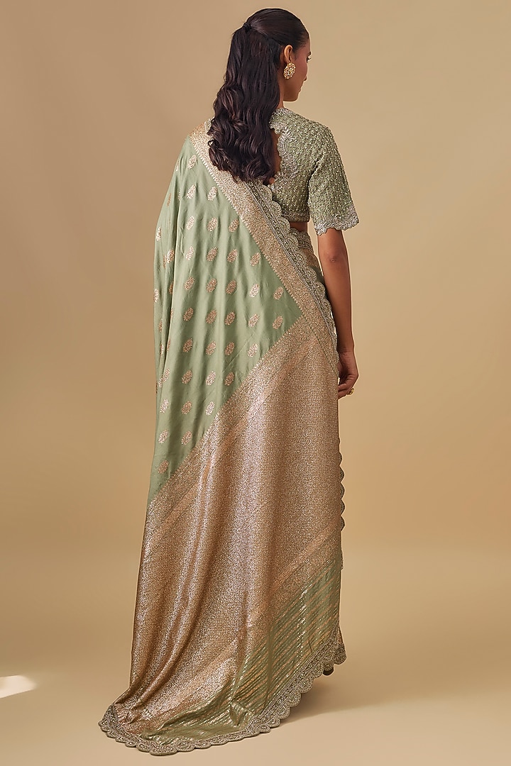 Mint Green Banarasi Silk Zardosi Embroidered Bridal Saree Set by Jayanti Reddy at Pernia's Pop Up Shop