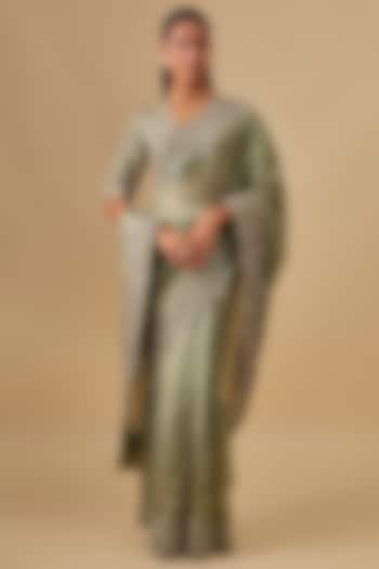 Mint Green Banarasi Silk Zardosi Embroidered Bridal Saree Set by Jayanti Reddy at Pernia's Pop Up Shop