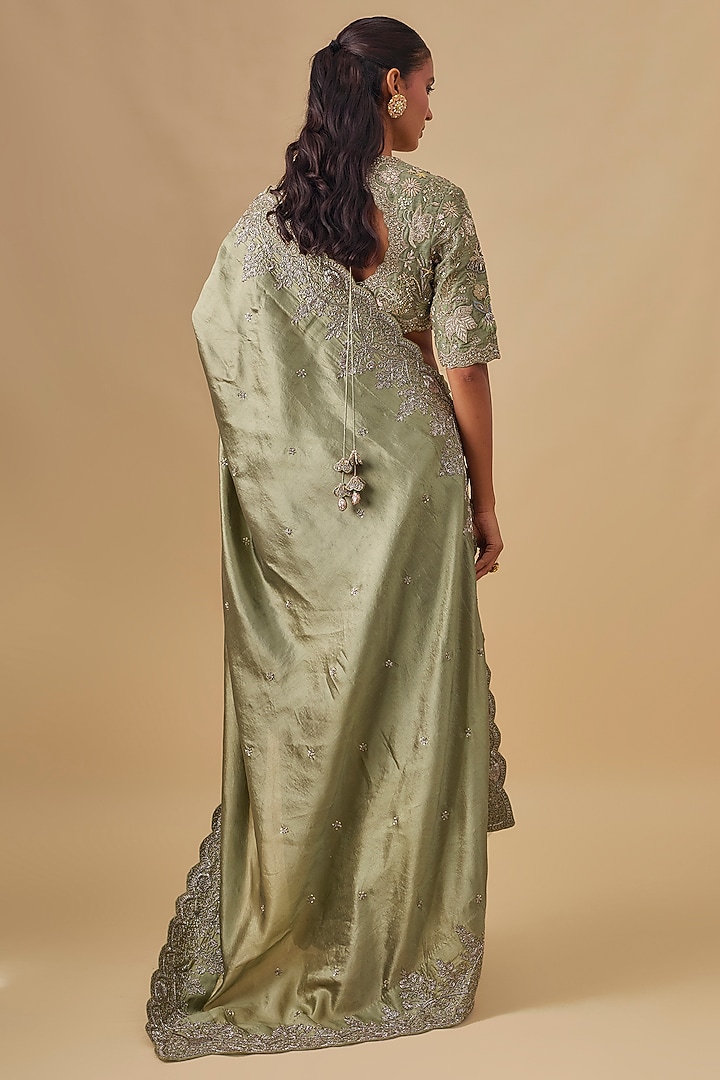 Mint Green Banarasi Silk Zardosi Embroidered Bridal Saree Set by Jayanti Reddy at Pernia's Pop Up Shop