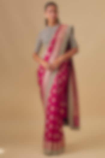 Pink Banarasi Silk Zardosi Embroidered Bridal Saree Set by Jayanti Reddy at Pernia's Pop Up Shop