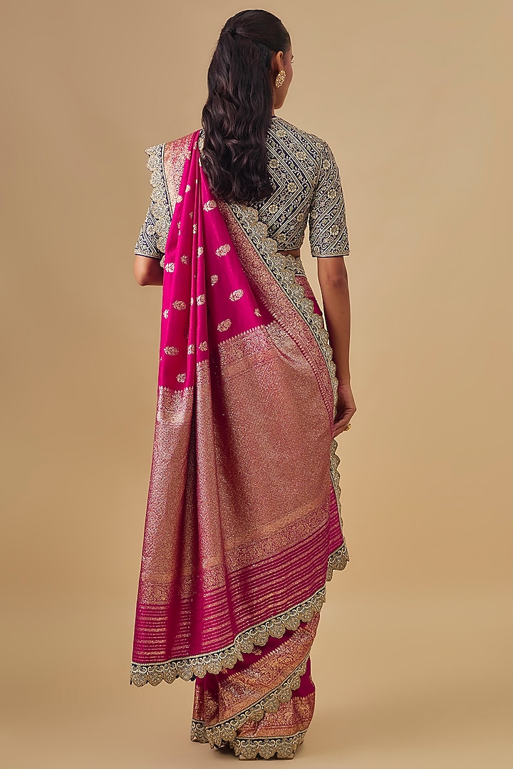 Pink Banarasi Silk Zardosi Embroidered Bridal Saree Set by Jayanti Reddy at Pernia's Pop Up Shop