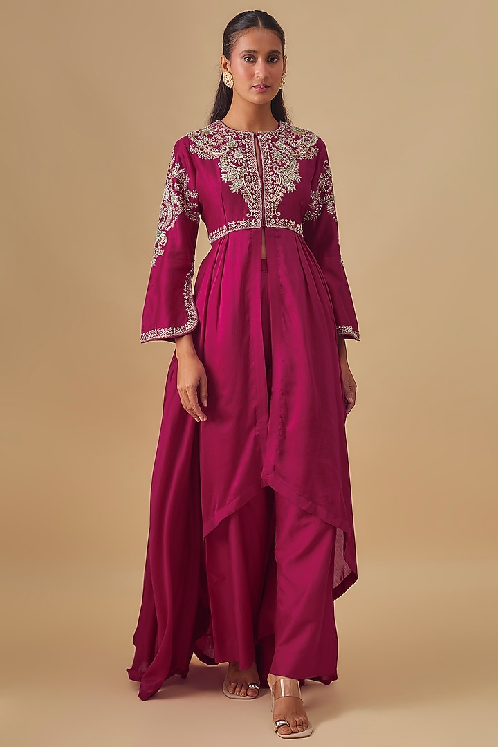 Pink Silk Zardosi Embroidered Wedding Anarkali Set by Jayanti Reddy at Pernia's Pop Up Shop