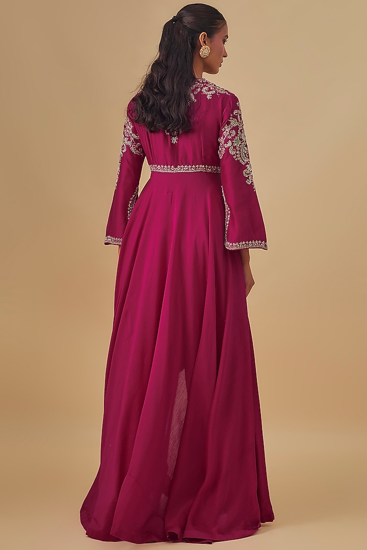 Pink Silk Zardosi Embroidered Wedding Anarkali Set by Jayanti Reddy at Pernia's Pop Up Shop