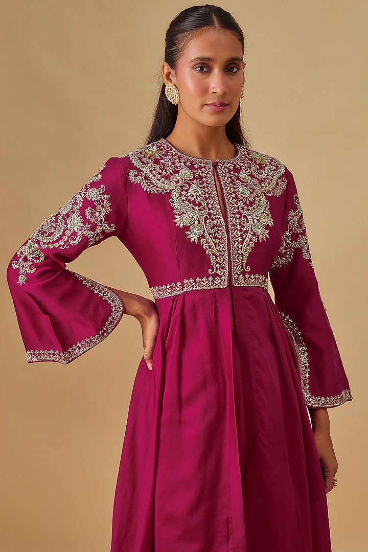 Pink Silk Zardosi Embroidered Wedding Anarkali Set by Jayanti Reddy at Pernia's Pop Up Shop