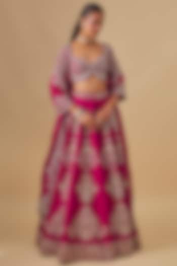 Pink Raw Silk Zardosi Embroidered Bridal Lehenga Set by Jayanti Reddy at Pernia's Pop Up Shop