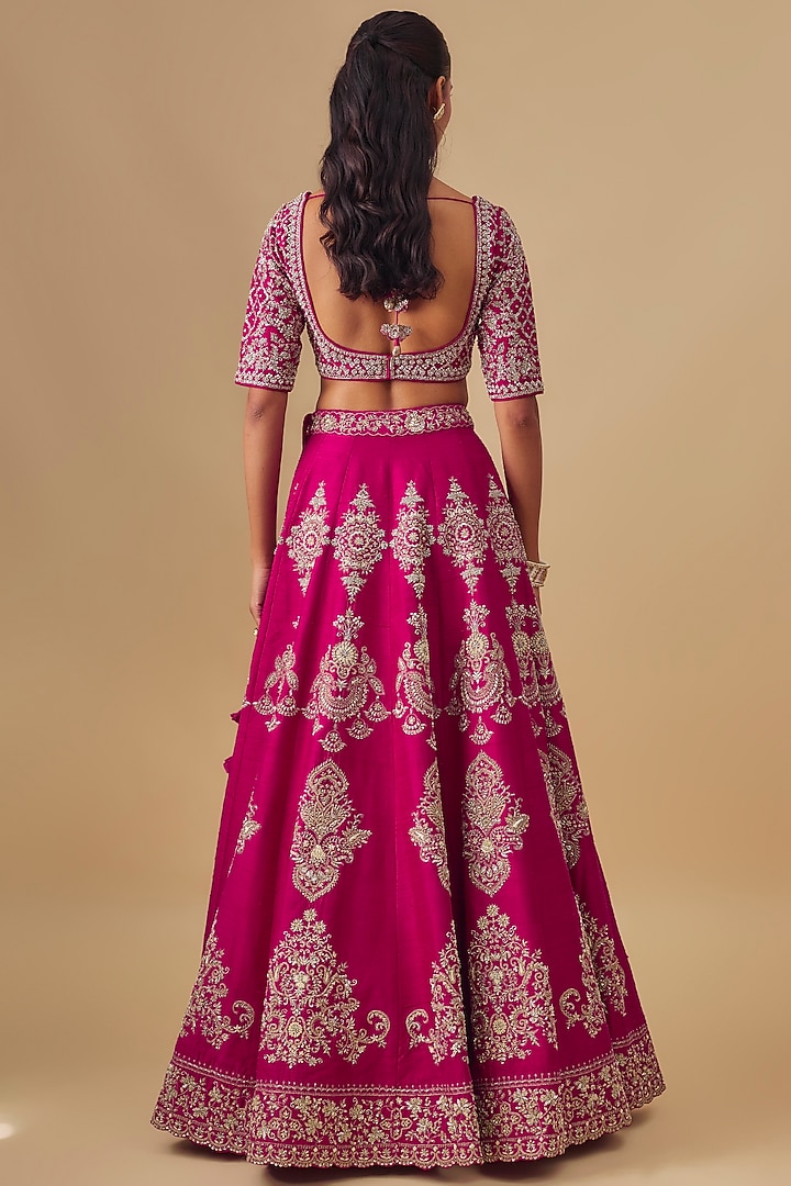Pink Raw Silk Zardosi Embroidered Bridal Lehenga Set by Jayanti Reddy at Pernia's Pop Up Shop