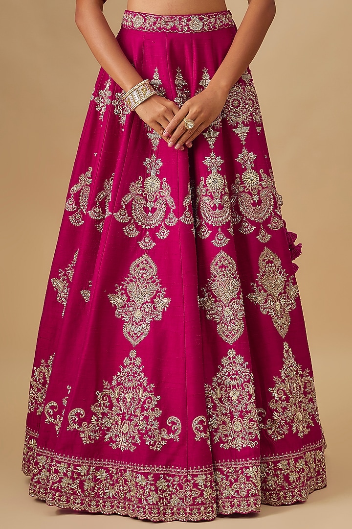 Pink Raw Silk Zardosi Embroidered Bridal Lehenga Set by Jayanti Reddy at Pernia's Pop Up Shop