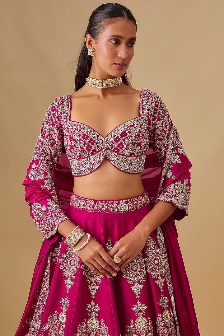 Pink Raw Silk Zardosi Embroidered Bridal Lehenga Set by Jayanti Reddy at Pernia's Pop Up Shop