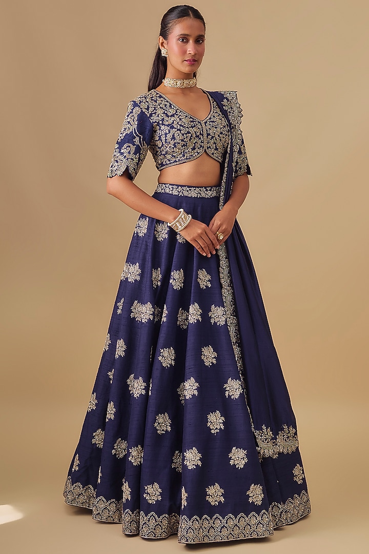 Purple Raw Silk Zardosi Embroidered Bridal Lehenga Set by Jayanti Reddy at Pernia's Pop Up Shop