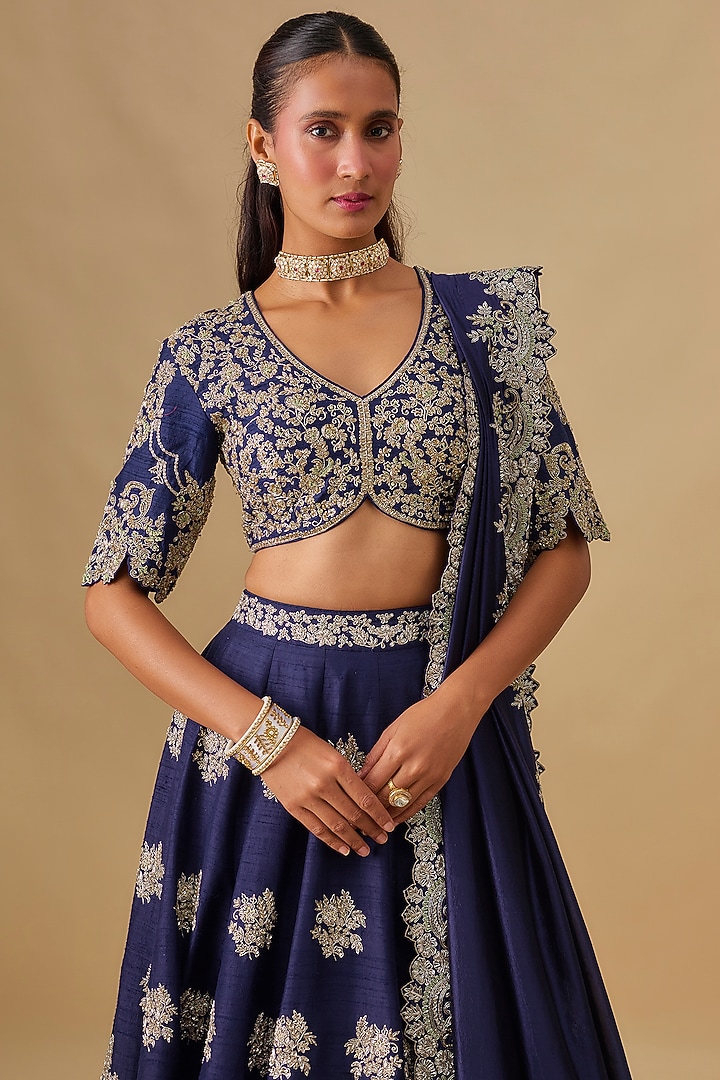 Purple Raw Silk Zardosi Embroidered Bridal Lehenga Set by Jayanti Reddy at Pernia's Pop Up Shop