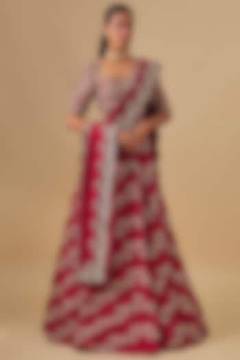 Red Raw Silk Zardosi Embroidered Bridal lehenga for 22 Lehenga Set by Jayanti Reddy at Pernia's Pop Up Shop