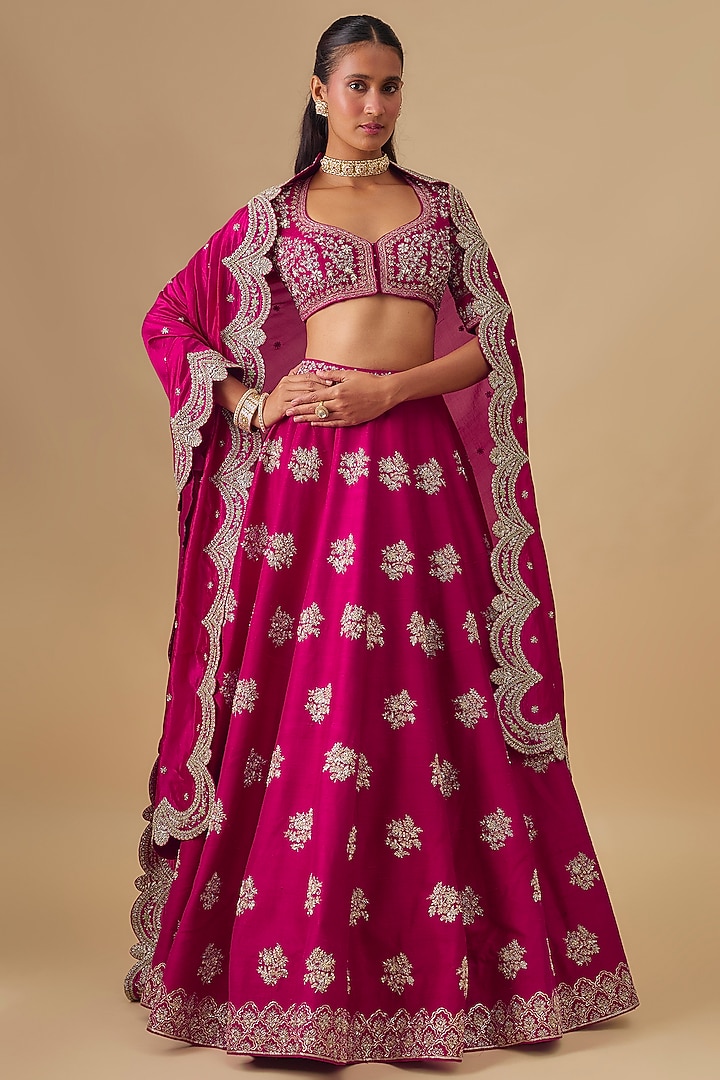 Pink Raw Silk Zardosi Embroidered Bridal Lehenga Set by Jayanti Reddy at Pernia's Pop Up Shop